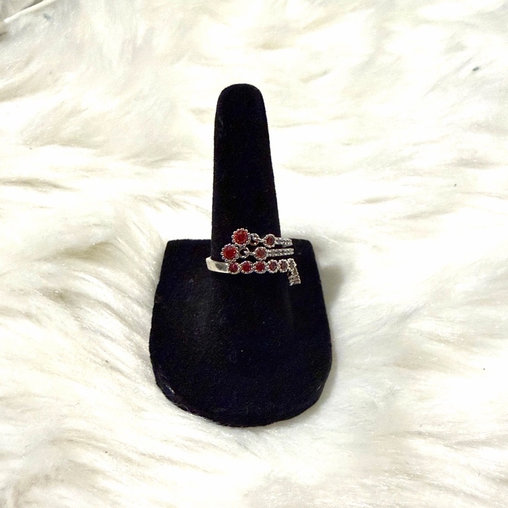 Sterling Silver Red Stone Stacked Ring